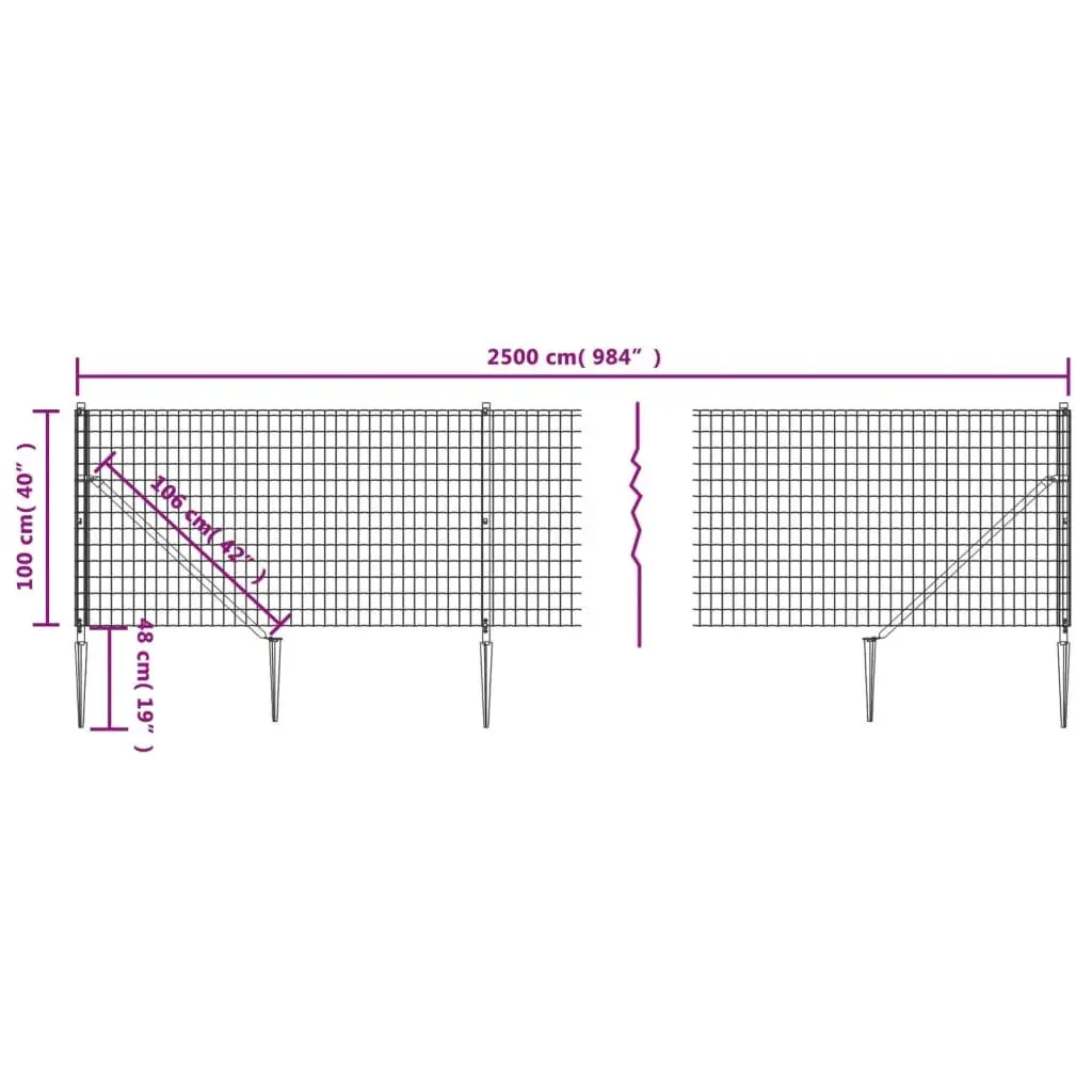 Garden Fence Panel Green 1x25m Durable Steel Construction with Spike Anchors for Secure Outdoor Barrier