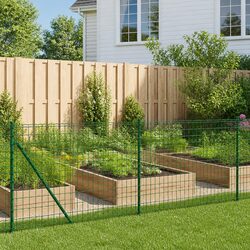 Wire Mesh Fence Panel with Spike Anchors Green Garden Barrier 1.1m x 25m