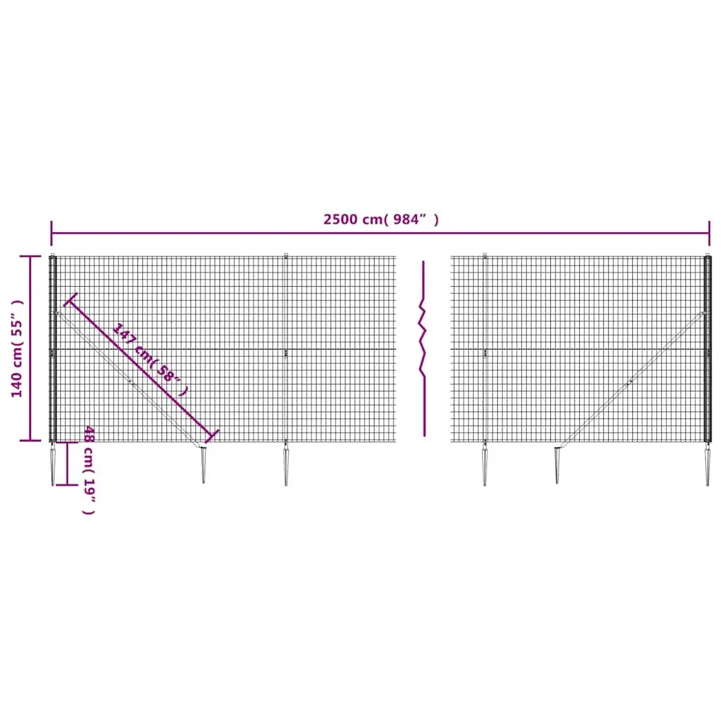 Wire Mesh Fence Green 1.4 x 25m Steel Construction with Spike Anchors for Garden Barrier Enclosure
