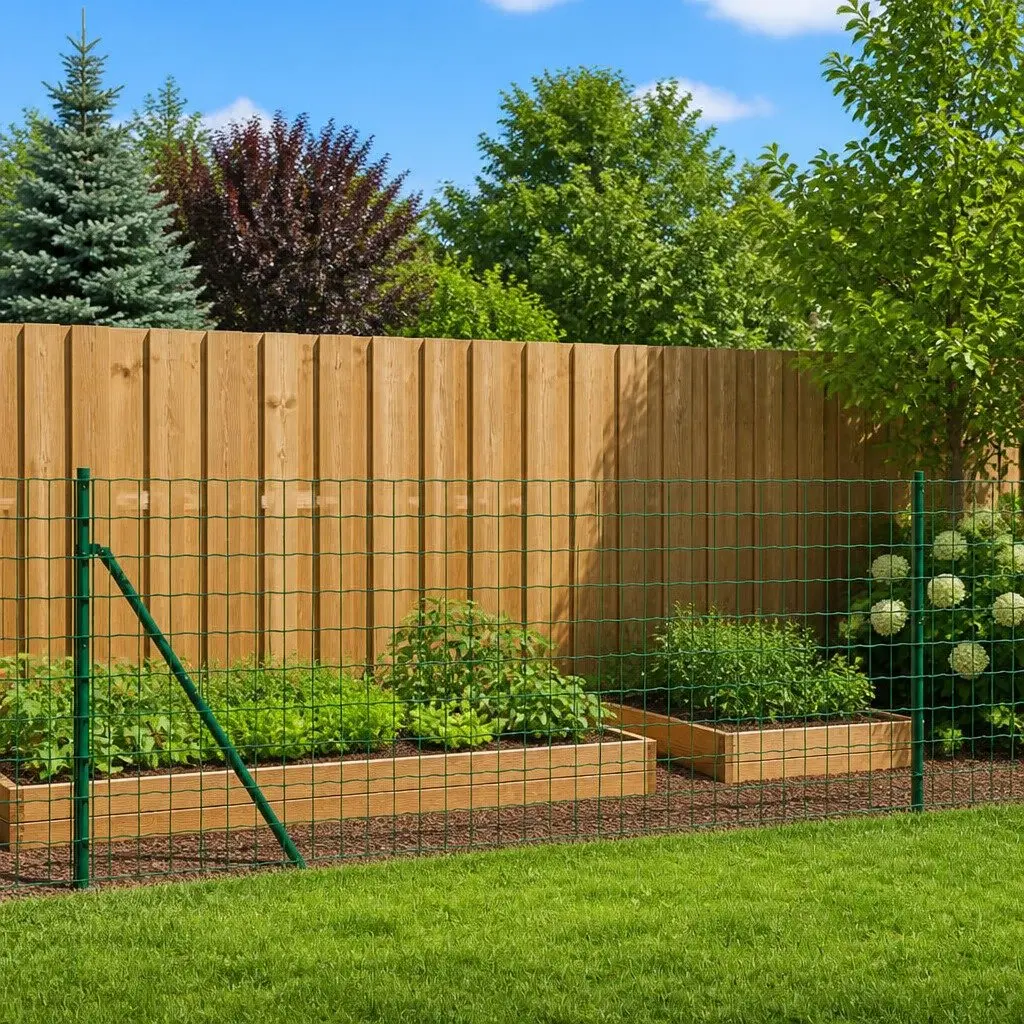 Wire Mesh Fence Panel Green 1.1m Height 25m Length Durable Galvanised Steel with PVC Coating and Spike Anchors