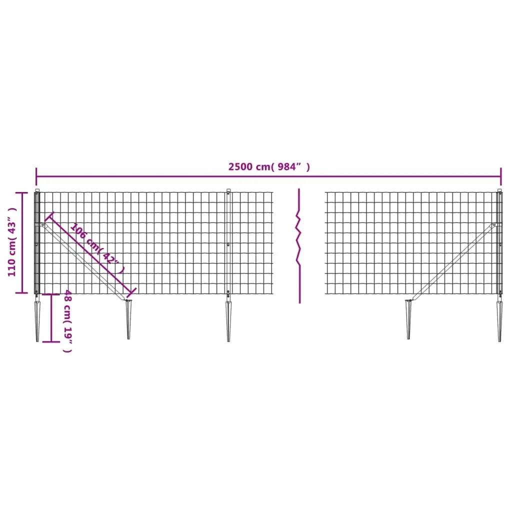 Wire Mesh Fence Panel Green 1.1m Height 25m Length Durable Galvanised Steel with PVC Coating and Spike Anchors