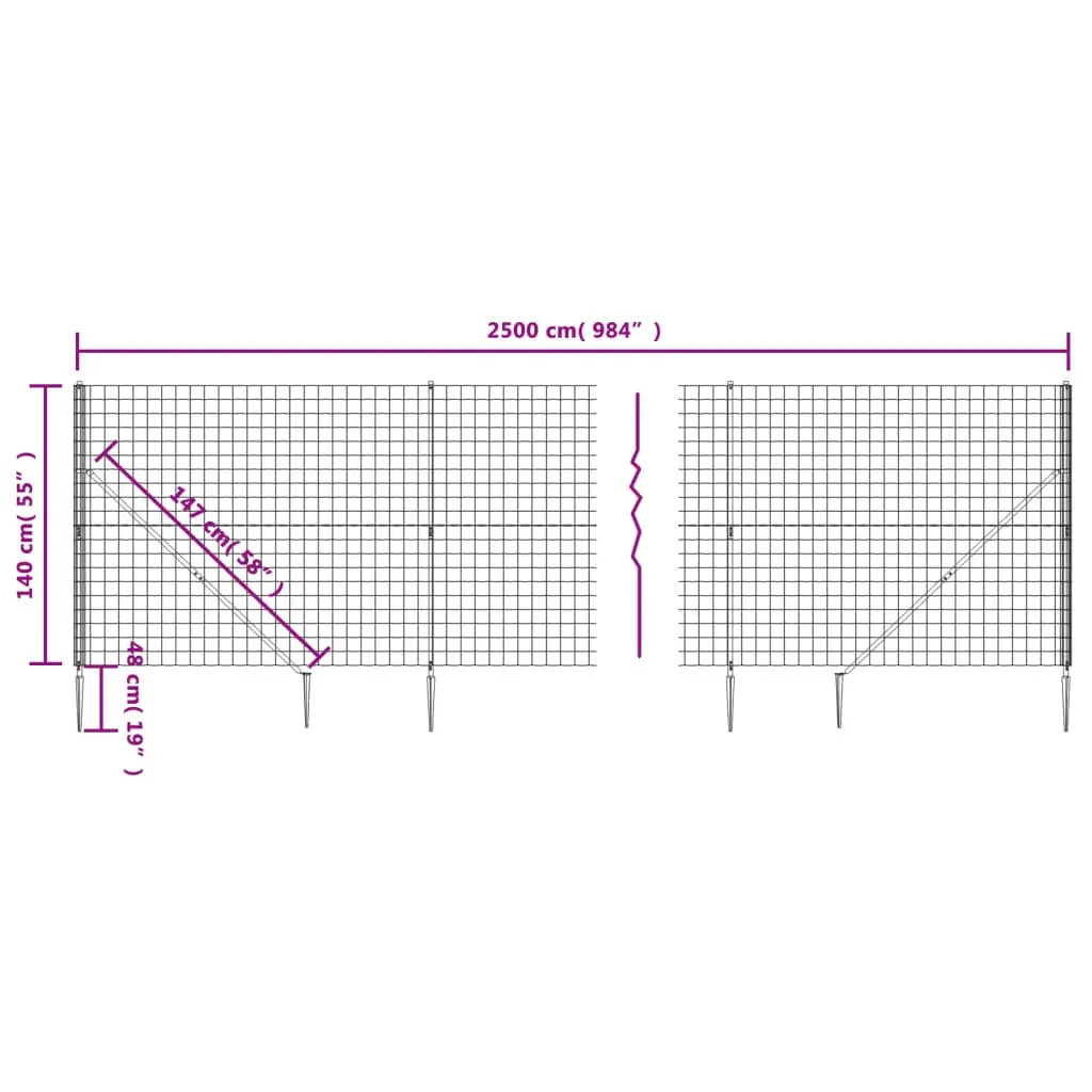 Wire Mesh Fence Panel Durable Green 1.4m Height 25m Length with Spike Anchors for Secure Property Barrier