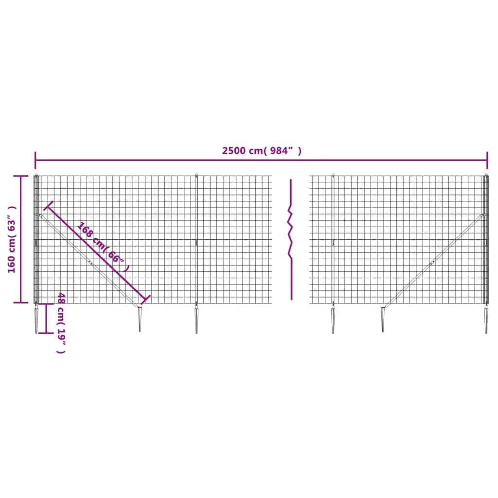 Wire Mesh Fence with Spike Anchors Green 1.6 x 25 m Garden Barrier Panel
