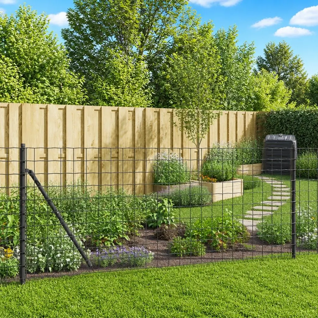 Wire Mesh Fence Panel with Flange Anthracite 1x25m Garden Barrier Enclosure