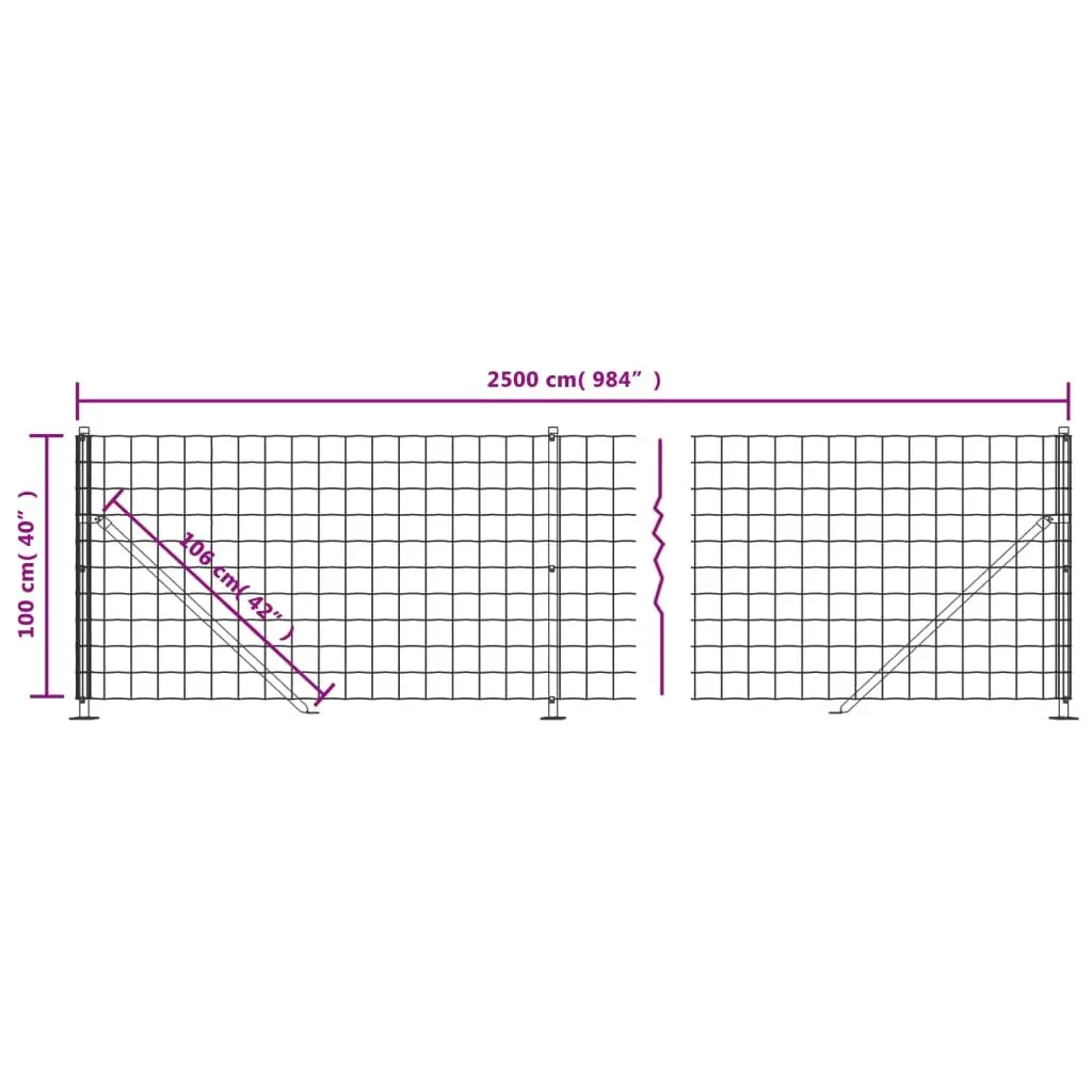 Wire Mesh Fence Panel with Flange Anthracite 1x25m Garden Barrier Enclosure