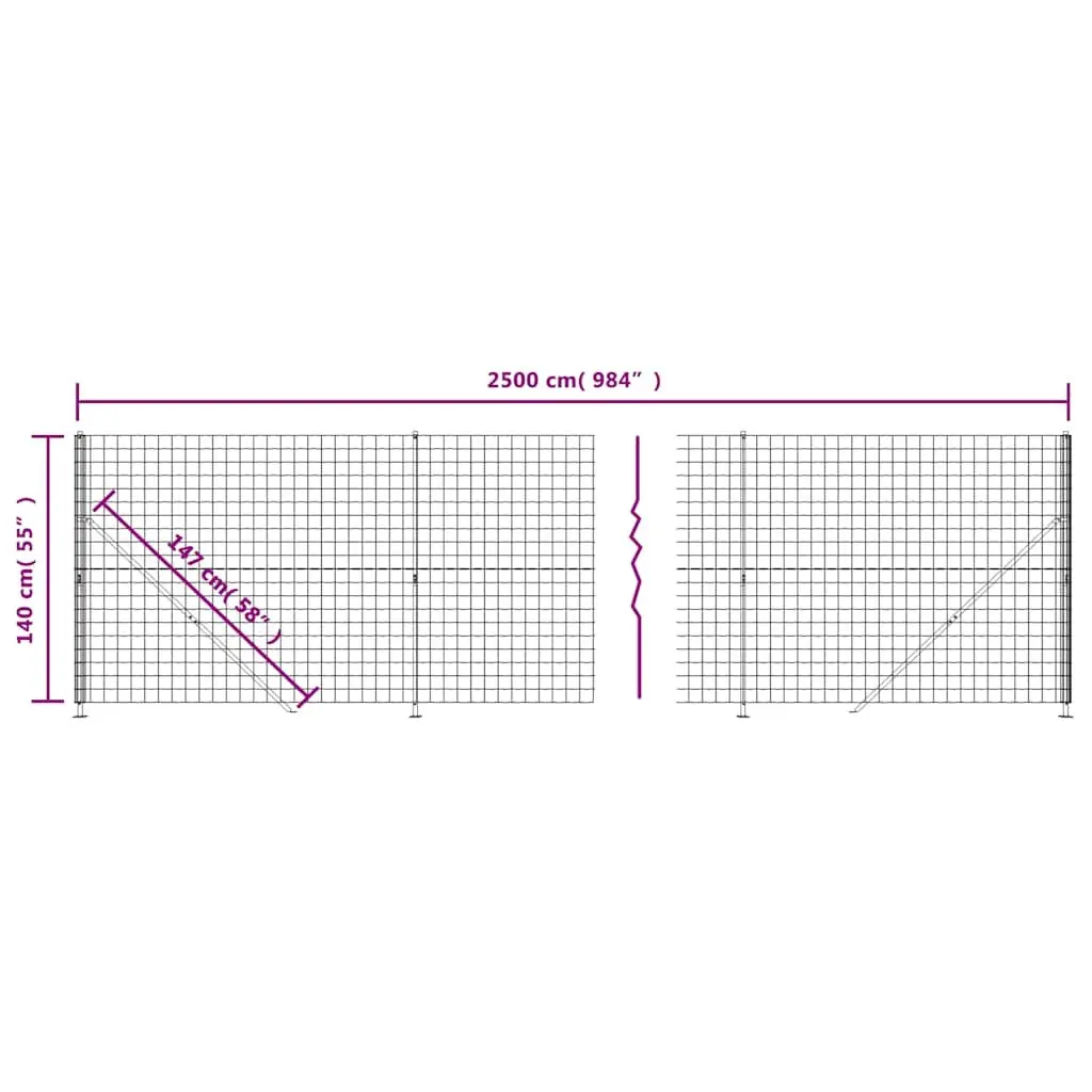 Wire Mesh Fence Panel Anthracite 1.4 x 25 m Durable Steel Construction with Flange