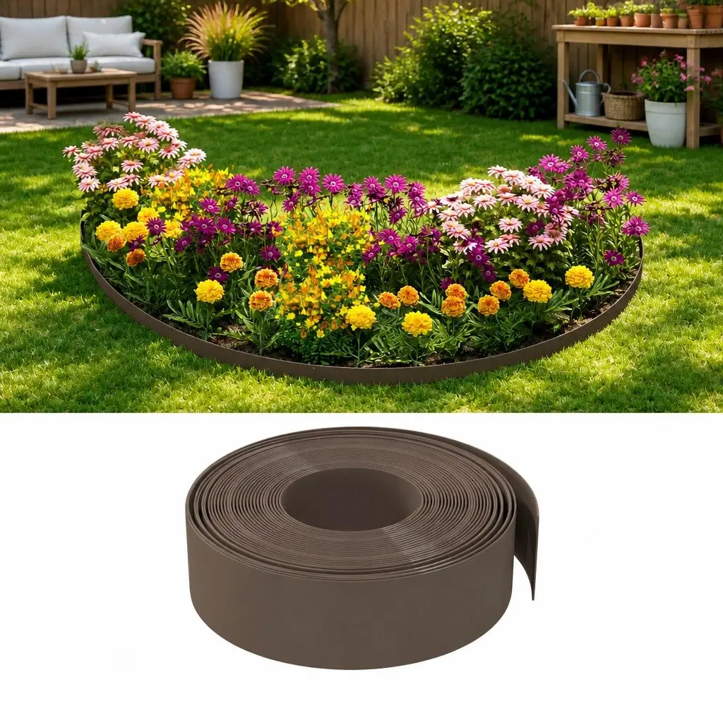 Garden Edging Brown 10m Flexible Durable Polyethylene Lawn Edge Landscaping Flower Bed Barrier