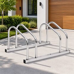 Bike Rack for 2 Bicycles Galvanised Steel Ground Storage Stand Garage Garden