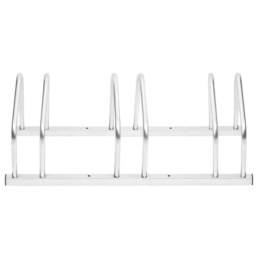 Bike Rack Silver Galvanised Steel Floor Mounted 3 Bikes Storage