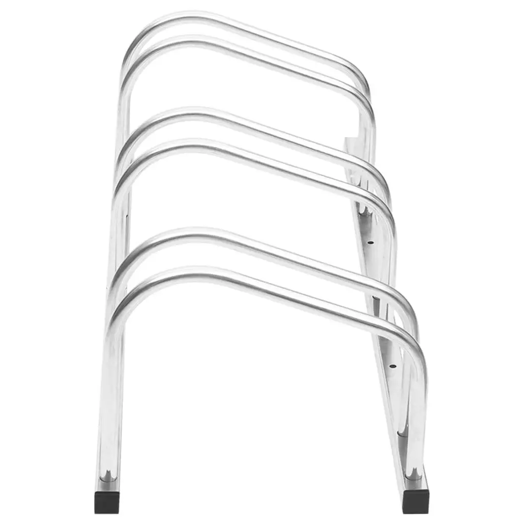 Bike Rack Silver Galvanised Steel Floor Mounted 3 Bikes Storage