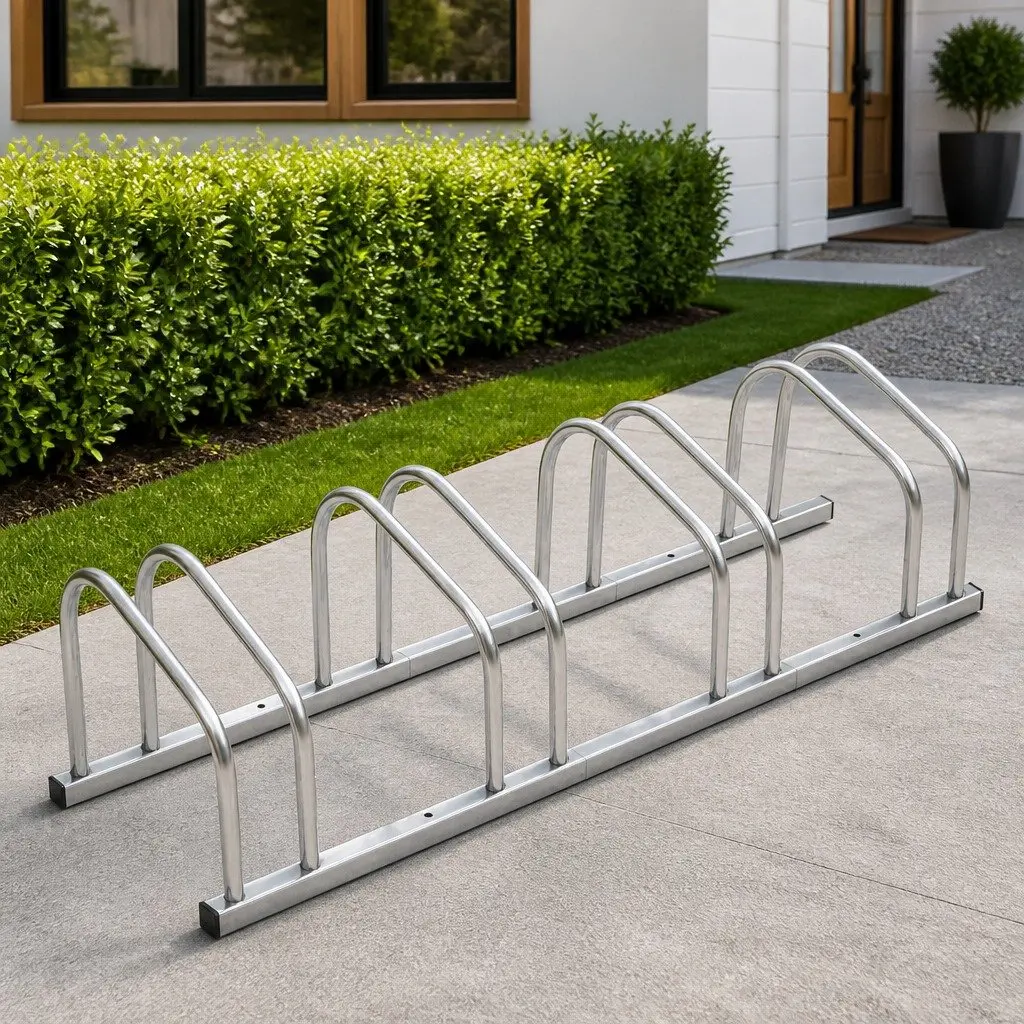 Bicycle Rack Silver Steel 4 Bike Floor Parking Stand for Garage Garden Outdoor Storage