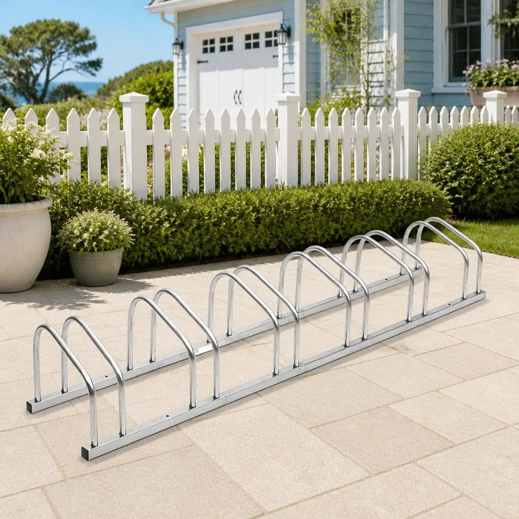 Bike Rack Silver Floor Stand Galvanised Steel 6 Bikes Storage