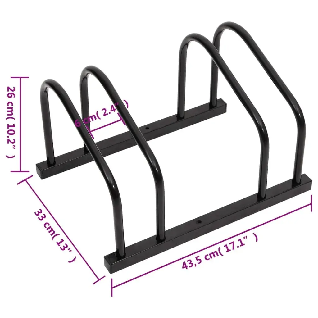 Bike Rack Black Steel Floor Parking Organiser for 2 Bikes