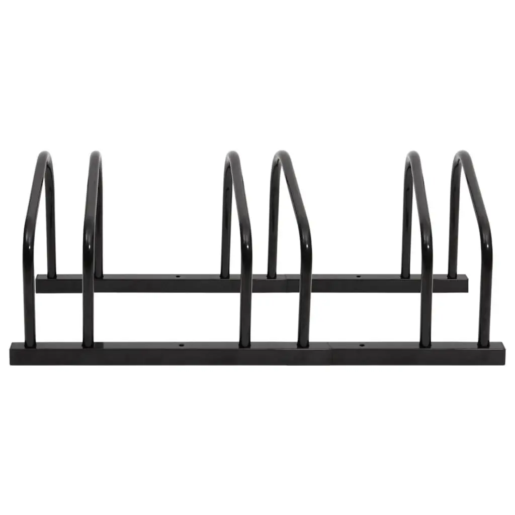 Bike Rack Black Steel Floor Stand Storage for 3 Bicycles