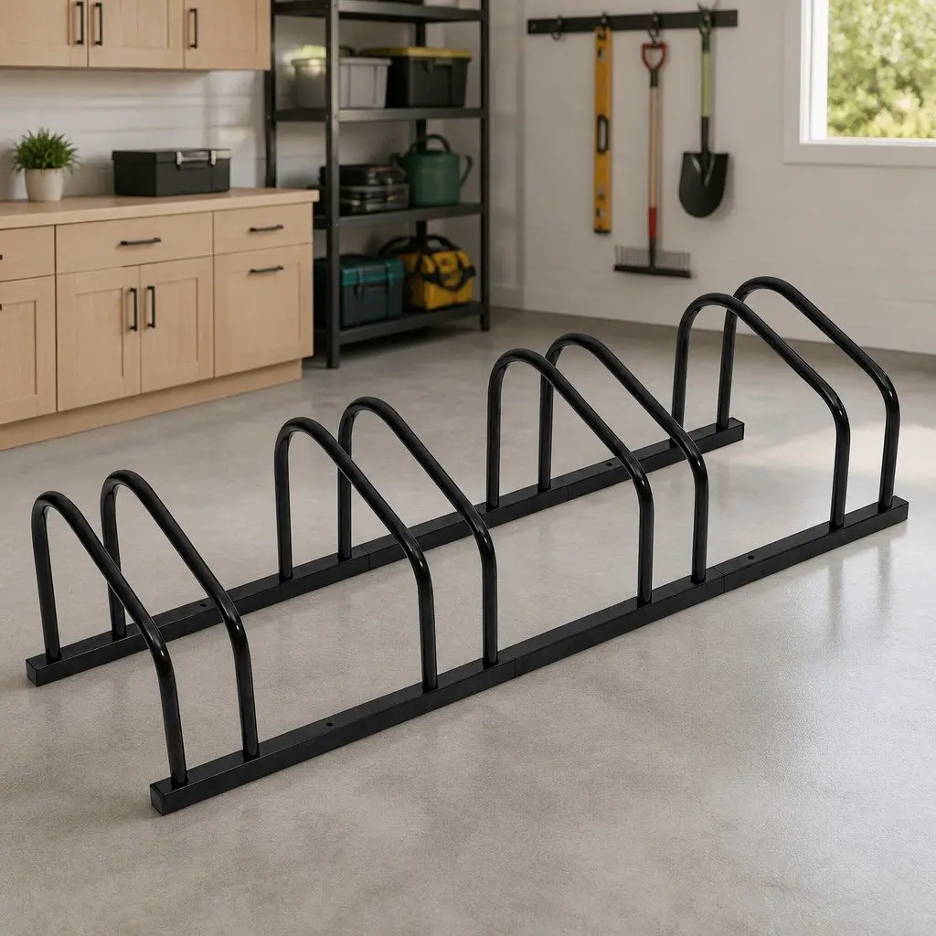 Bicycle Rack Black Steel Floor Parking Storage for 4 Bikes