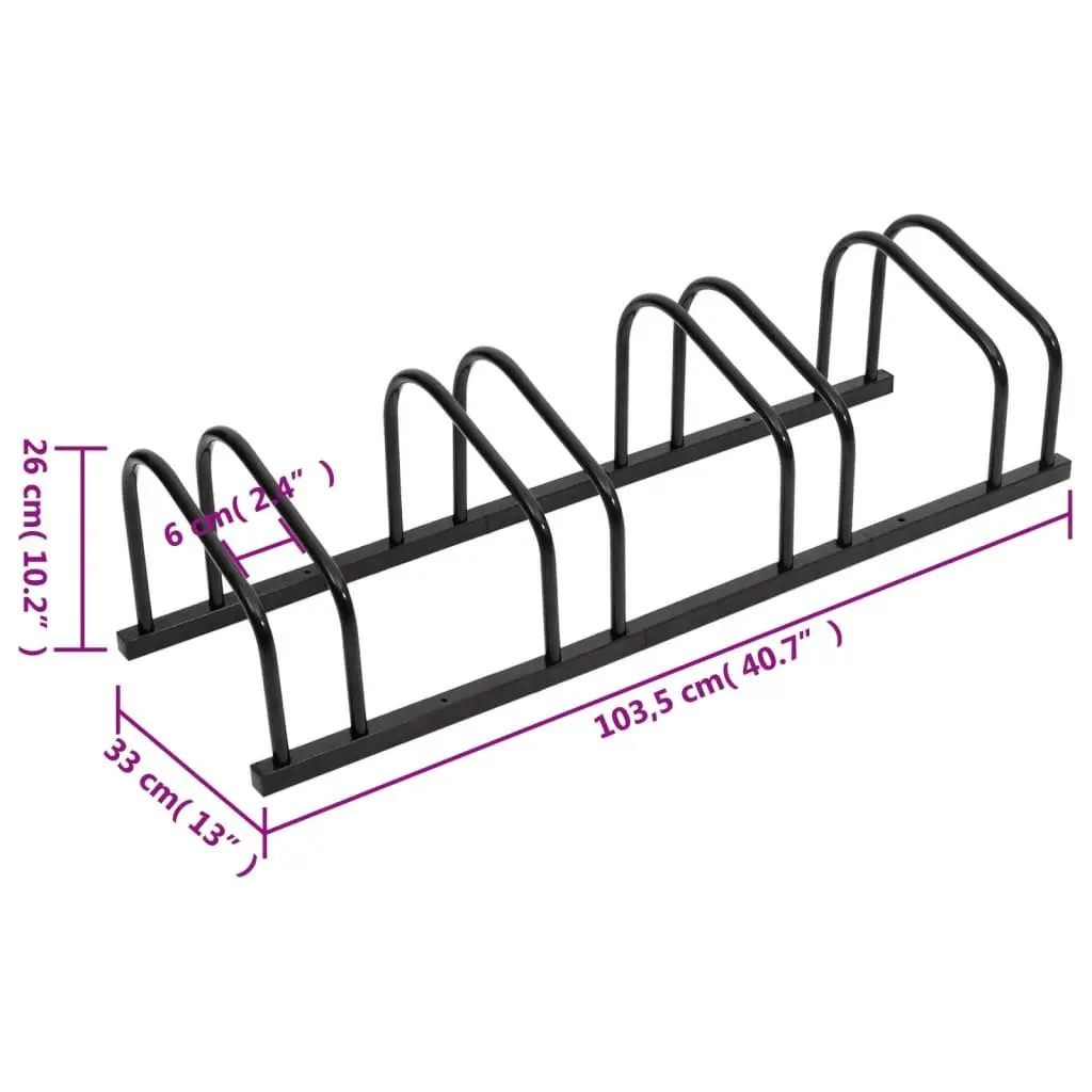 Bicycle Rack Black Steel Floor Parking Storage for 4 Bikes