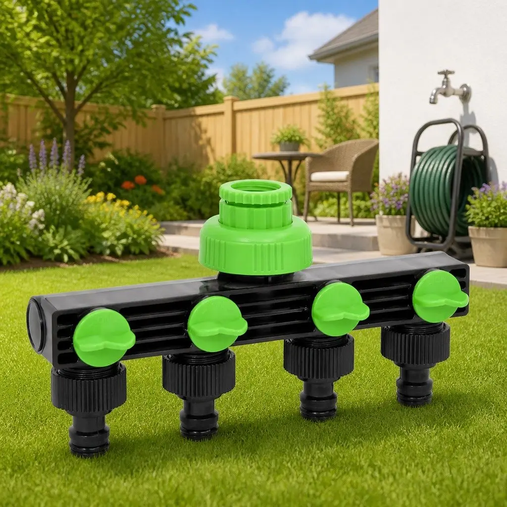 4-Way Tap Adaptor Green Lightweight Water Irrigation Connector
