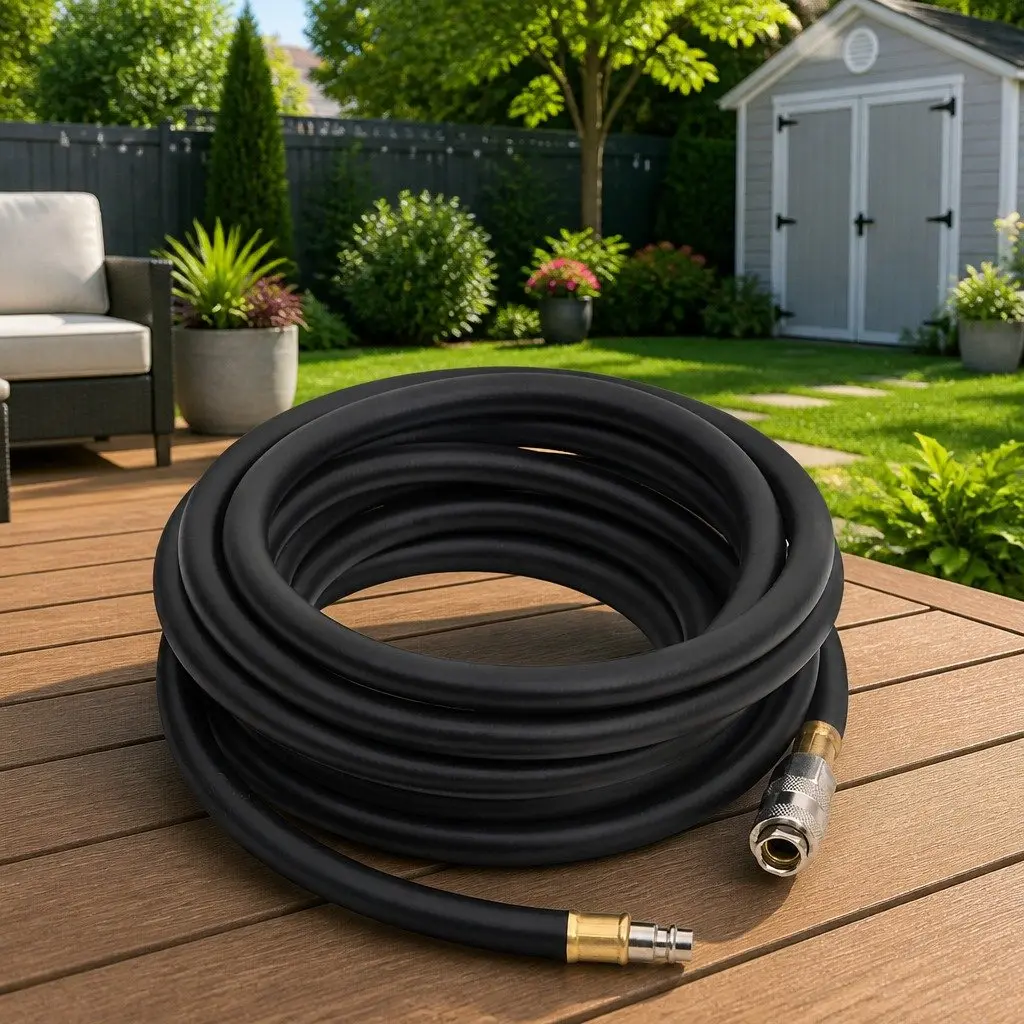 Hybrid Air Hose Black 5m 3/8 BSPT Quick Coupler Flexible Durable