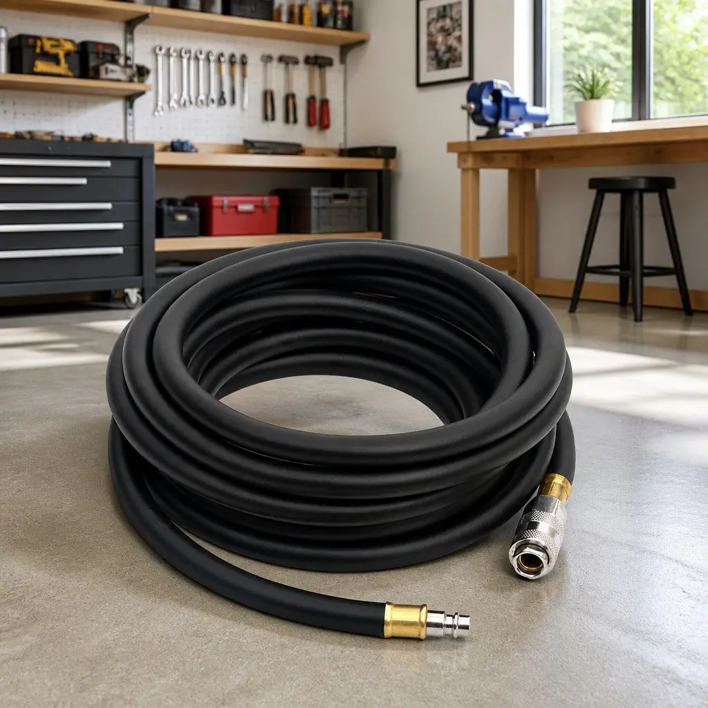 Hybrid Air Hose Black 10m Durable Flexible Rubber PVC 3/8 BSPT Quick Coupler