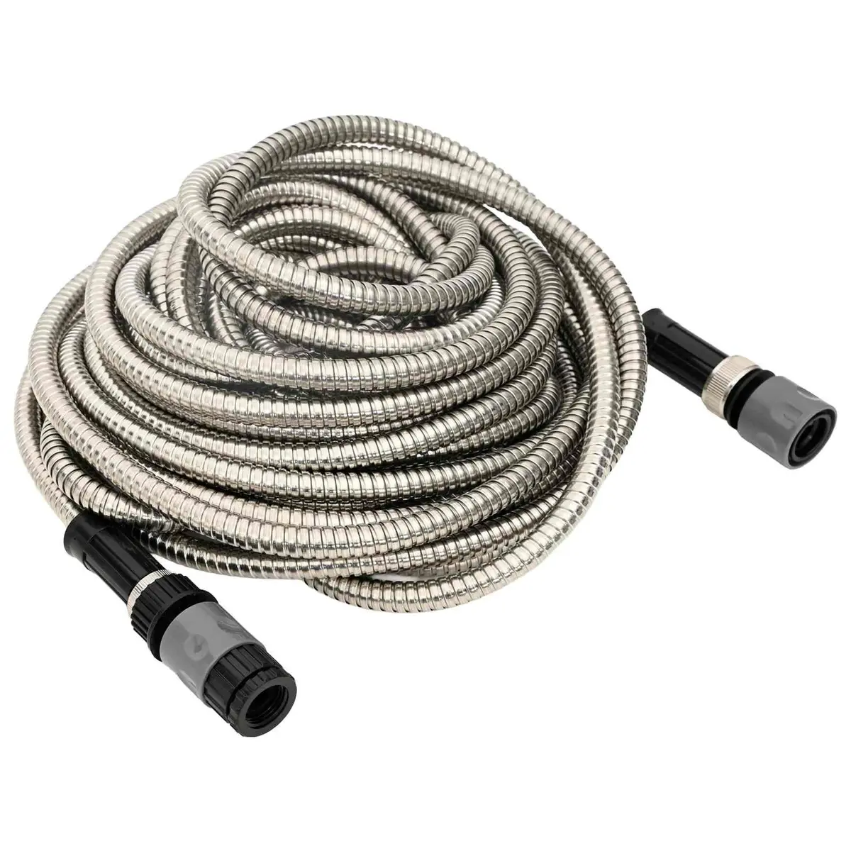Garden Hose Silver 15m Stainless Steel 8-Function Spray Nozzle