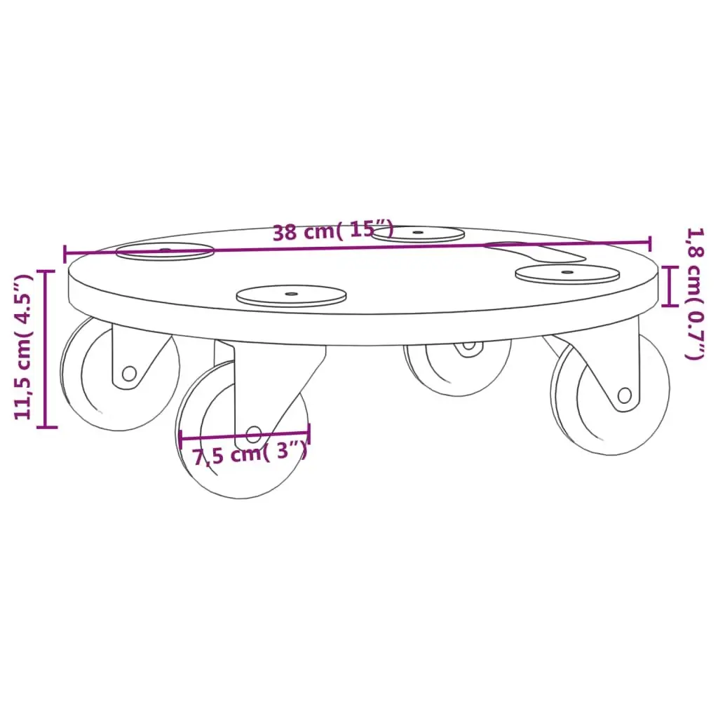 Dolly Trolleys Brown Round Engineered Wood Furniture Moving Platform 2 Piece with Anti-slip Pads and Rotatable Castors