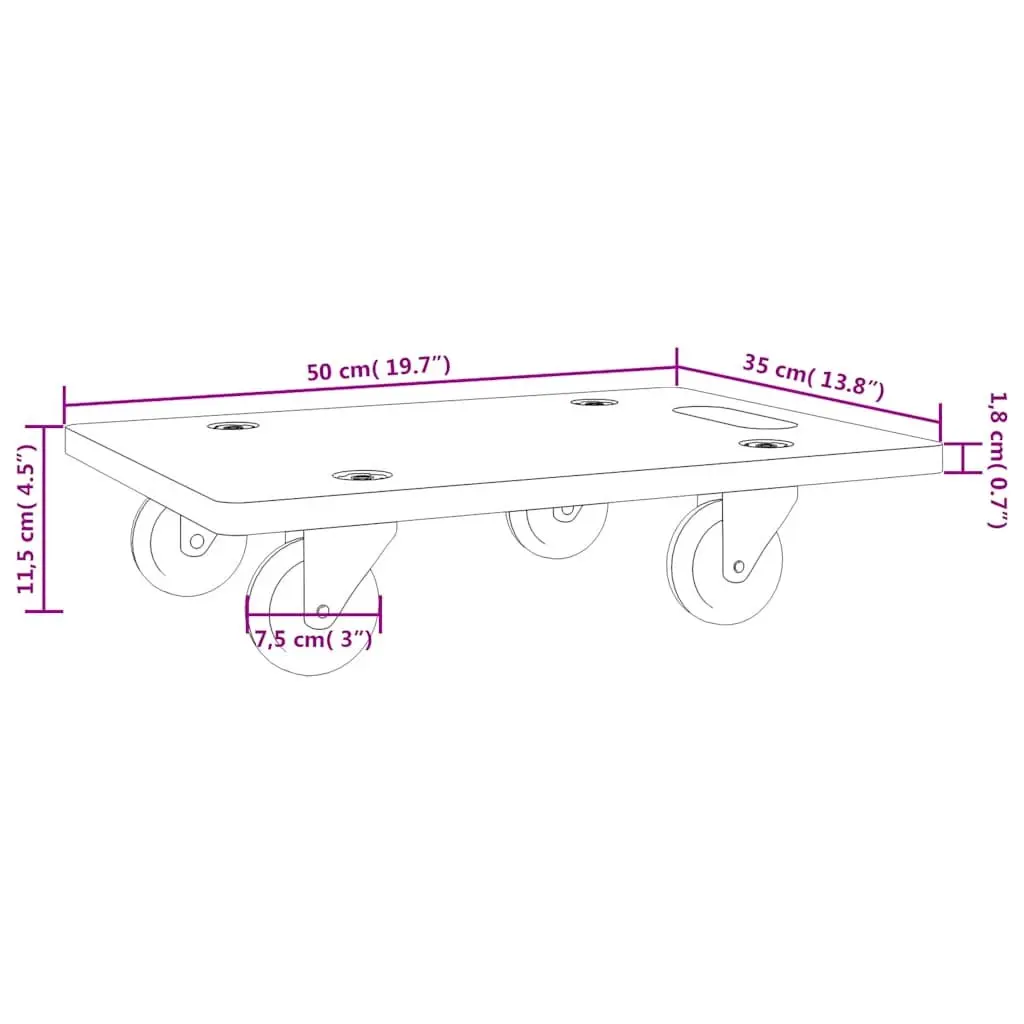 Transport Trolley Grey Rectangular 50 x 35 x 11.5 cm Plywood Anti-slip Surface 250kg Capacity 2 Piece