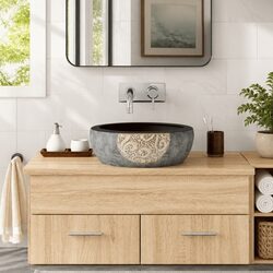 Ceramic Countertop Basin Round Black Bathroom Sink 41cm Vessel Washroom