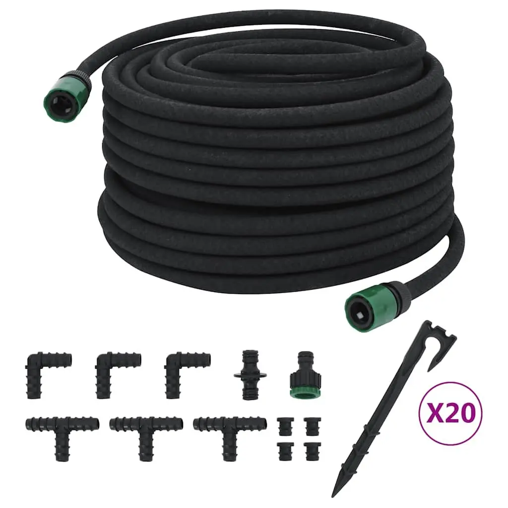 Garden Soaker Hose Black 50m Flexible Rubber Drip Irrigation Watering