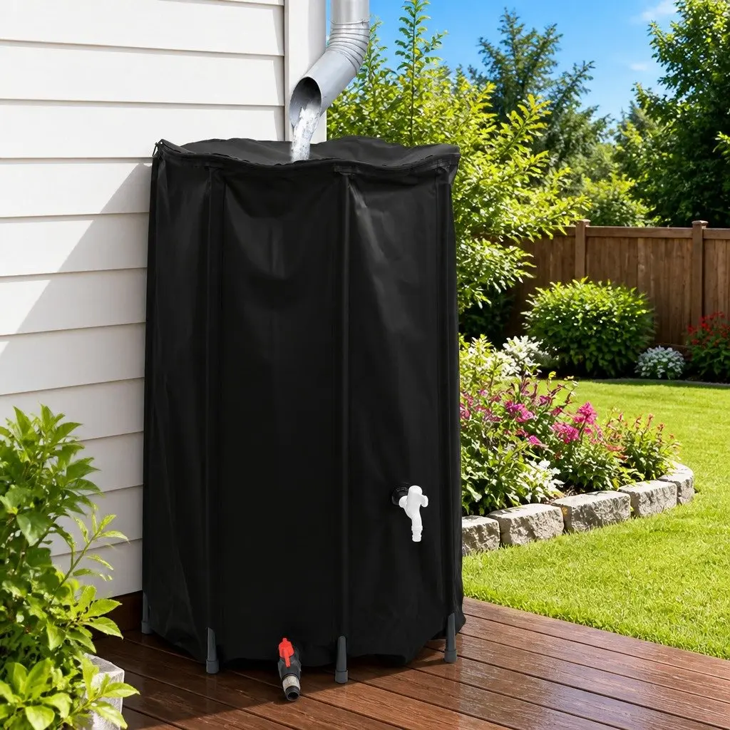Foldable Water Tank Black 500L Collapsible Rainwater Storage with Tap Outlet
