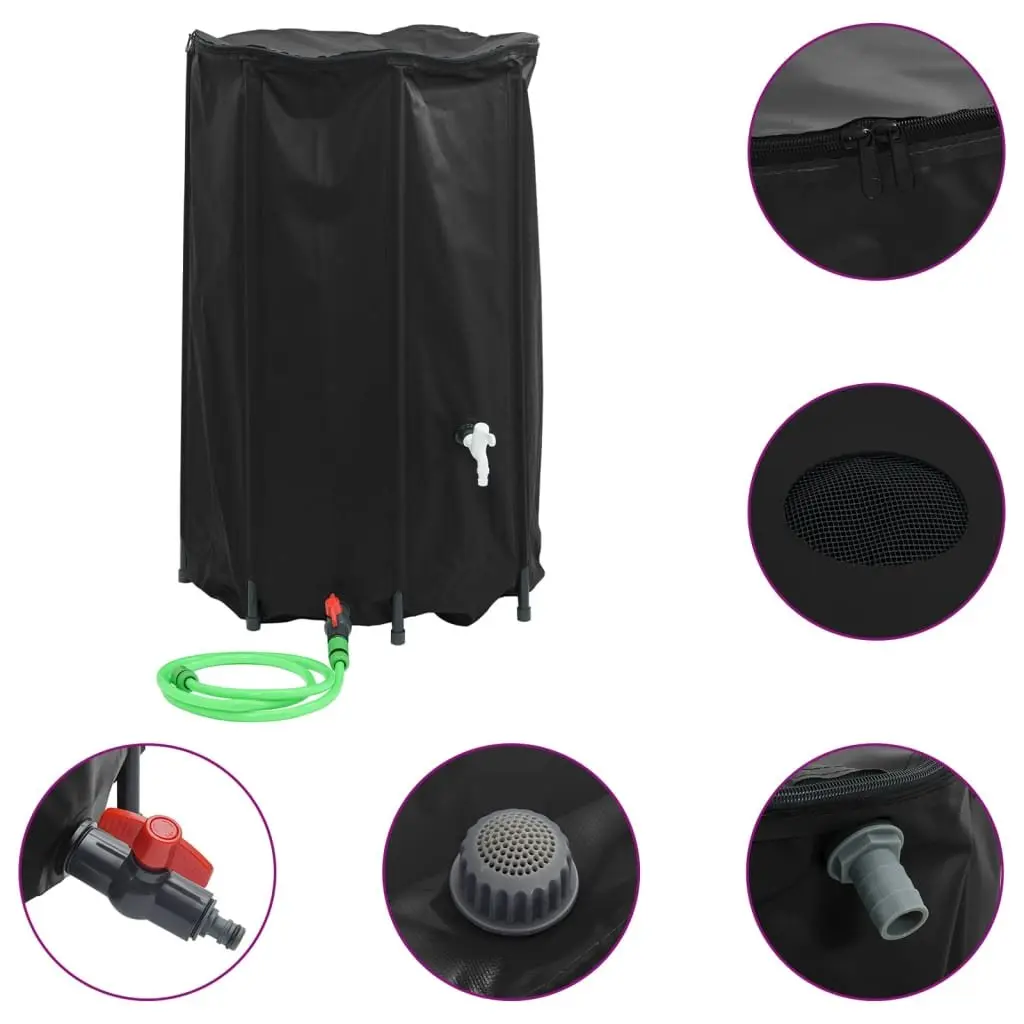Foldable Water Tank Black 500L Collapsible Rainwater Storage with Tap Outlet