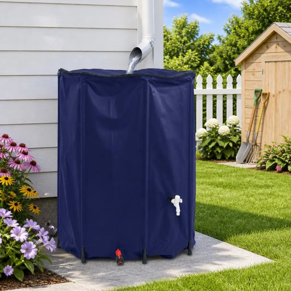 Water Tank 1350L Blue Foldable Collapsible Rain Storage with Tap