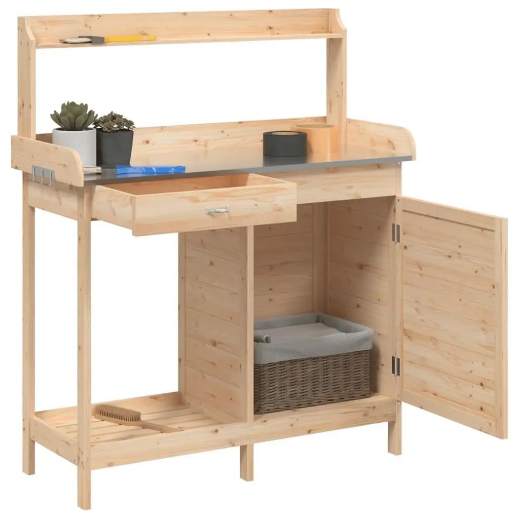 Potting Table Brown Solid Wood 1105x450x1245mm Storage Drawer Shelf Gardening Tool Stand