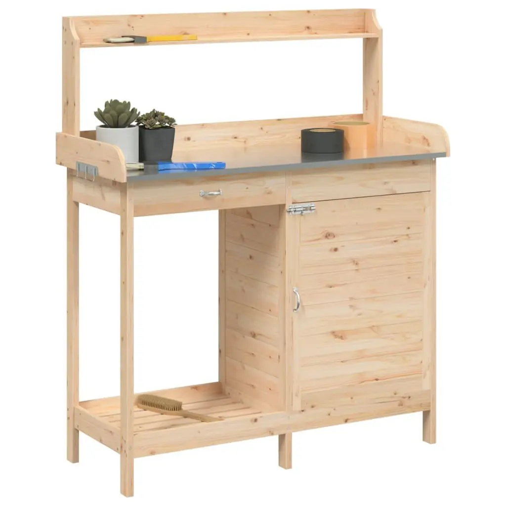 Potting Table Brown Solid Wood 1105x450x1245mm Storage Drawer Shelf Gardening Tool Stand