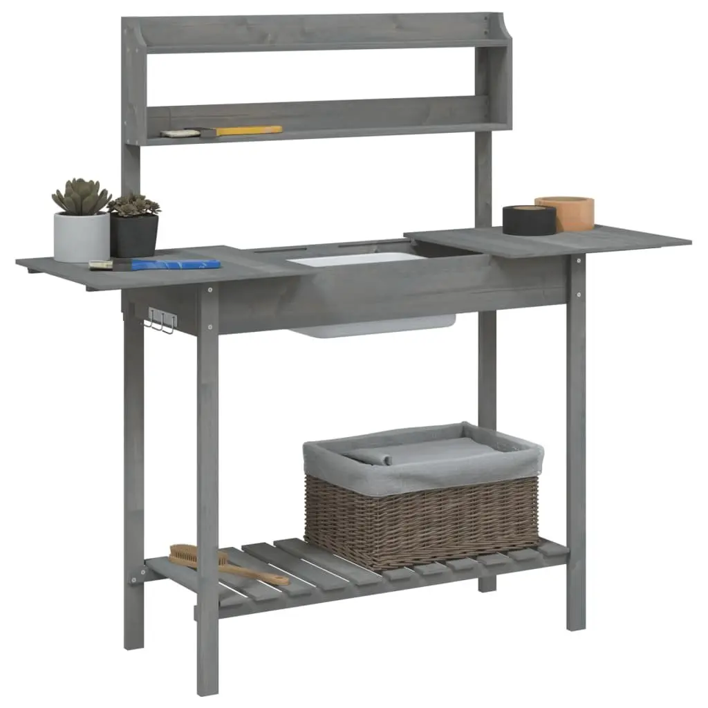 Potting Table with Sink Grey Solid Wood Garden Workbench Plant Stand Storage