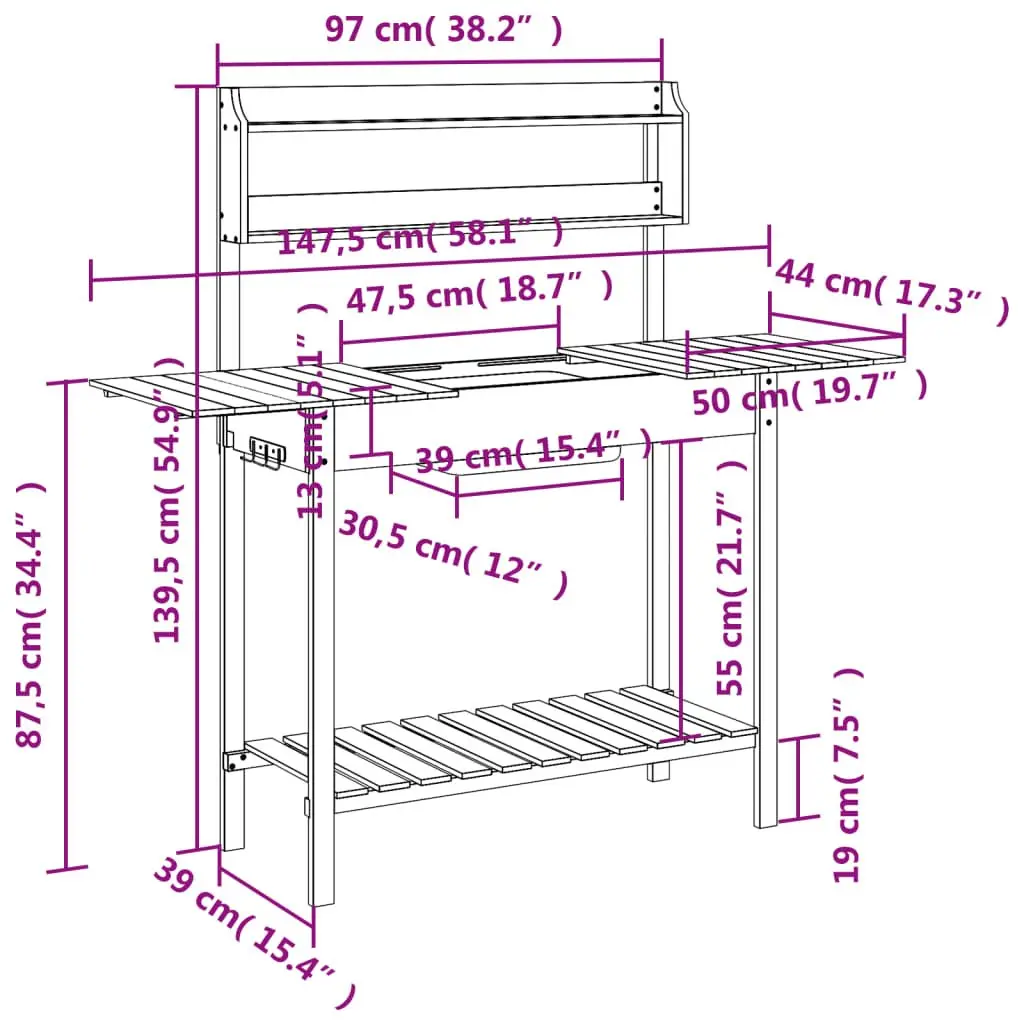 Potting Table with Sink Grey Solid Wood Garden Workbench Plant Stand Storage