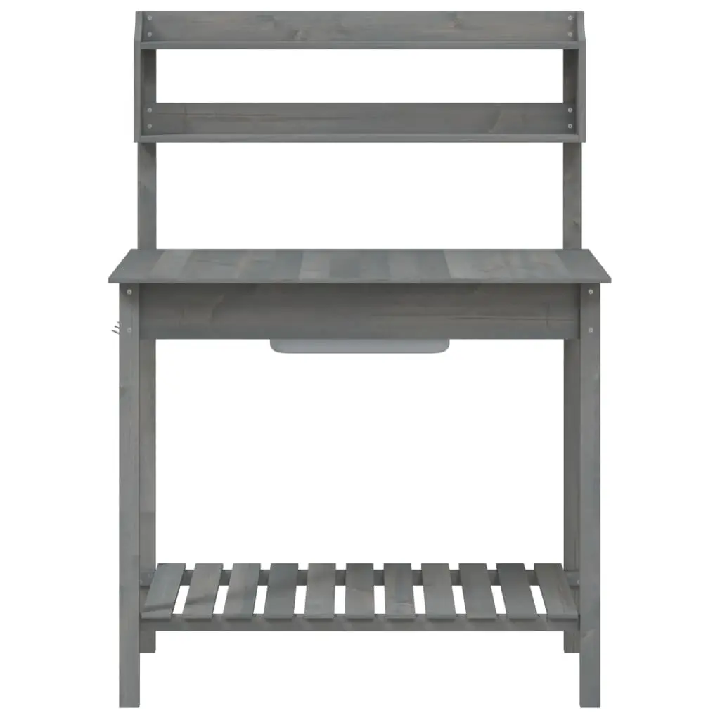 Potting Table with Sink Grey Solid Wood Garden Workbench Plant Stand Storage