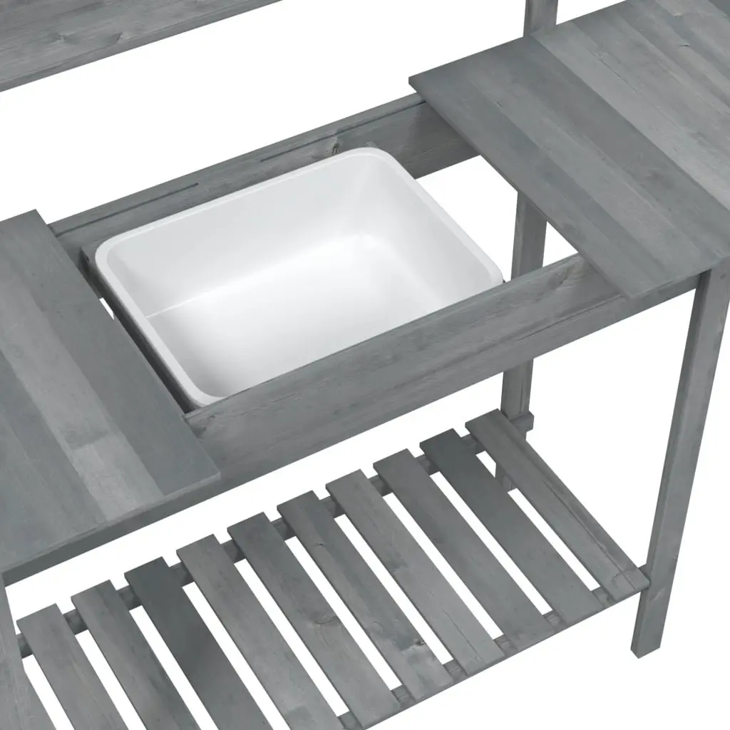Potting Table with Sink Grey Solid Wood Garden Workbench Plant Stand Storage