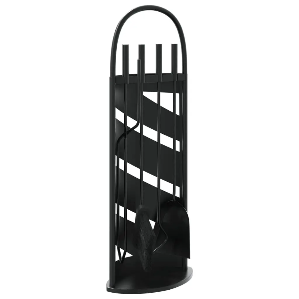 Fireplace Tool Set Black 5 Piece Steel Durable Stand with Hooks for Fireplace Maintenance