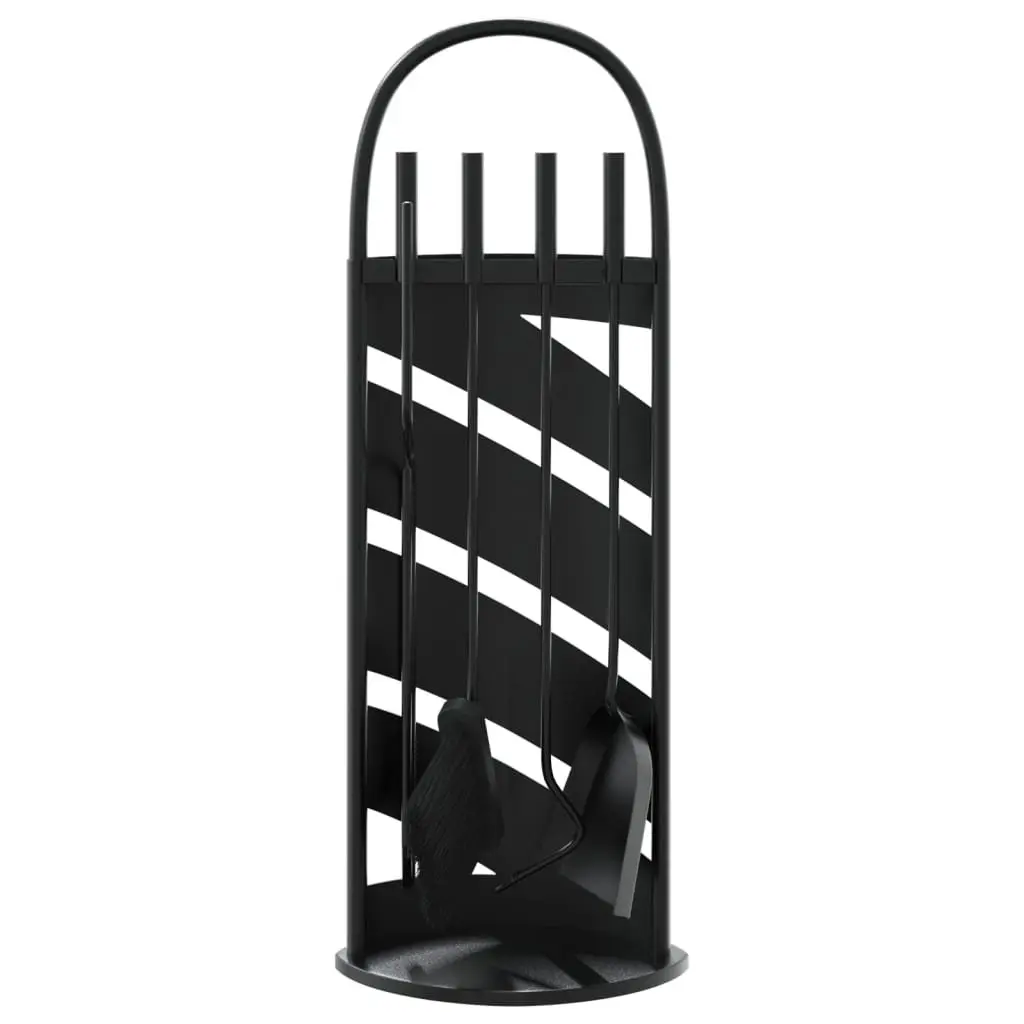 Fireplace Tool Set Black 5 Piece Steel Durable Stand with Hooks for Fireplace Maintenance