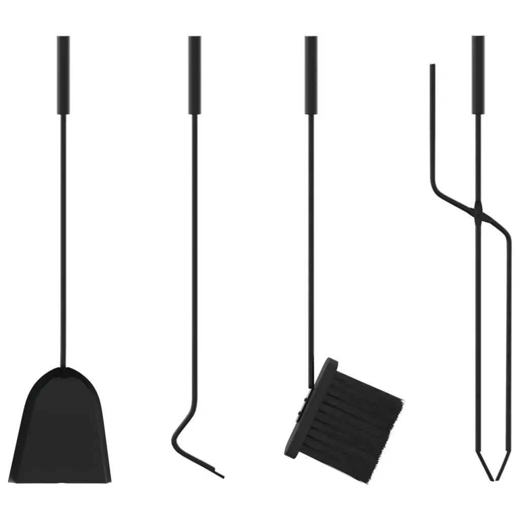 Fireplace Tool Set Black 5 Piece Steel Durable Stand with Hooks for Fireplace Maintenance