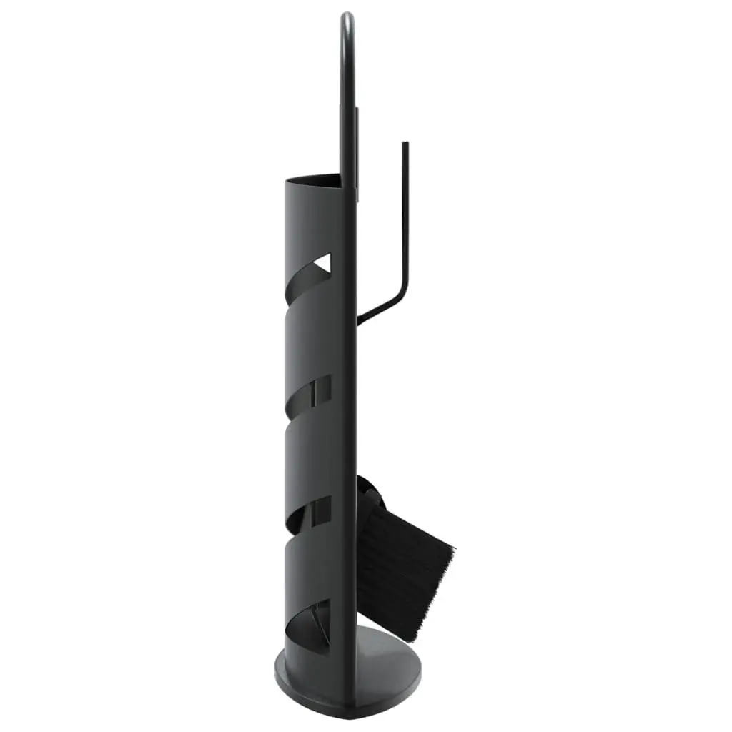 Fireplace Tool Set Black 5 Piece Steel Durable Stand with Hooks for Fireplace Maintenance