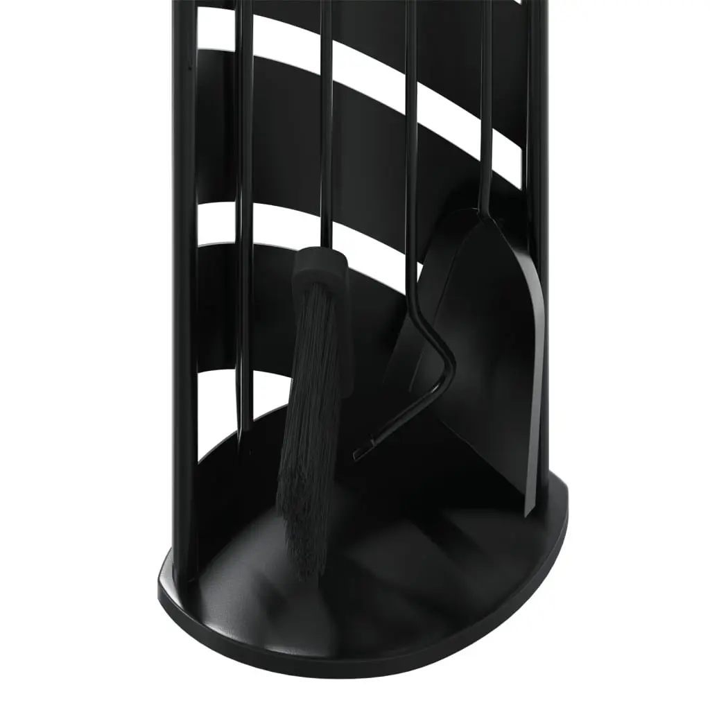 Fireplace Tool Set Black 5 Piece Steel Durable Stand with Hooks for Fireplace Maintenance