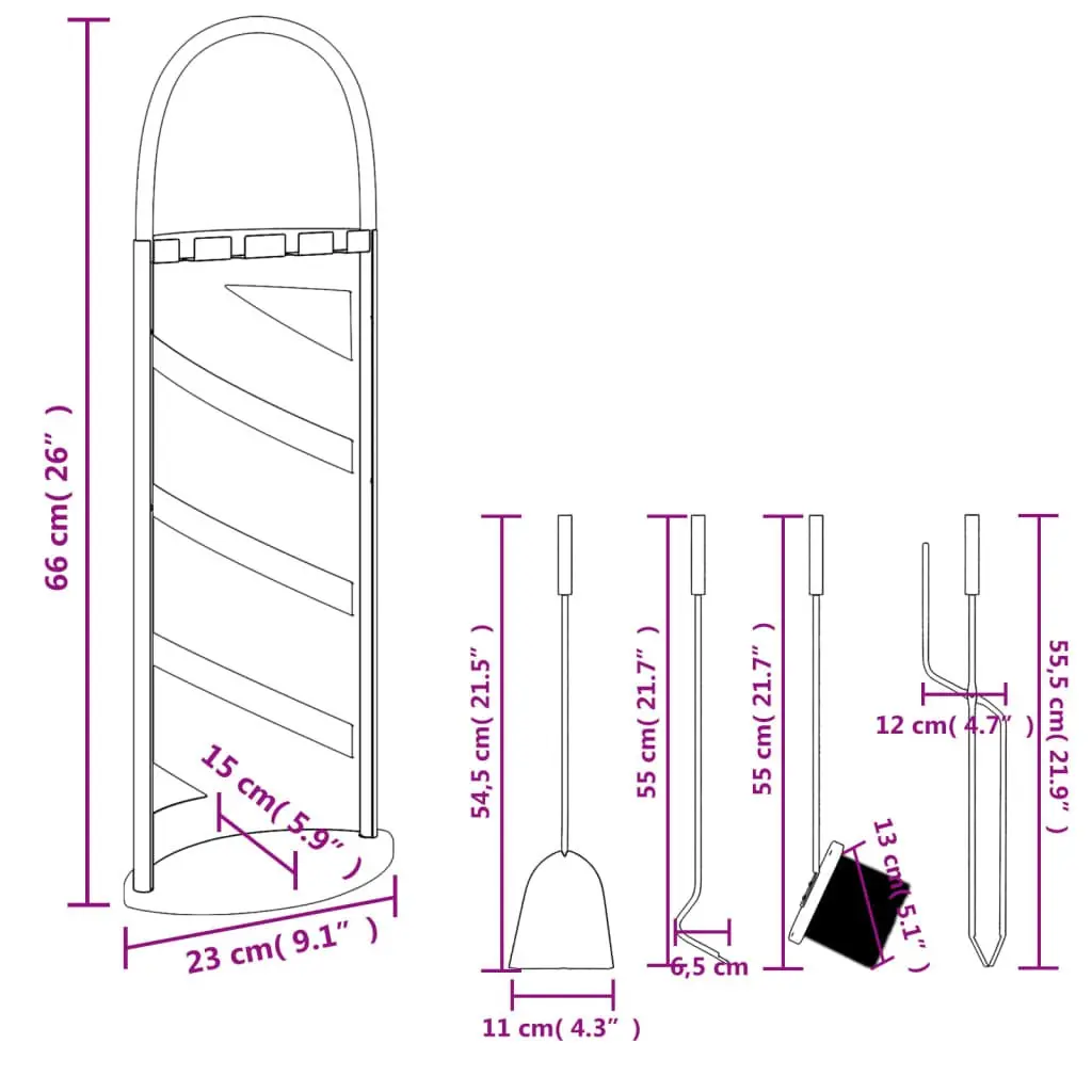 Fireplace Tool Set Black 5 Piece Steel Durable Stand with Hooks for Fireplace Maintenance