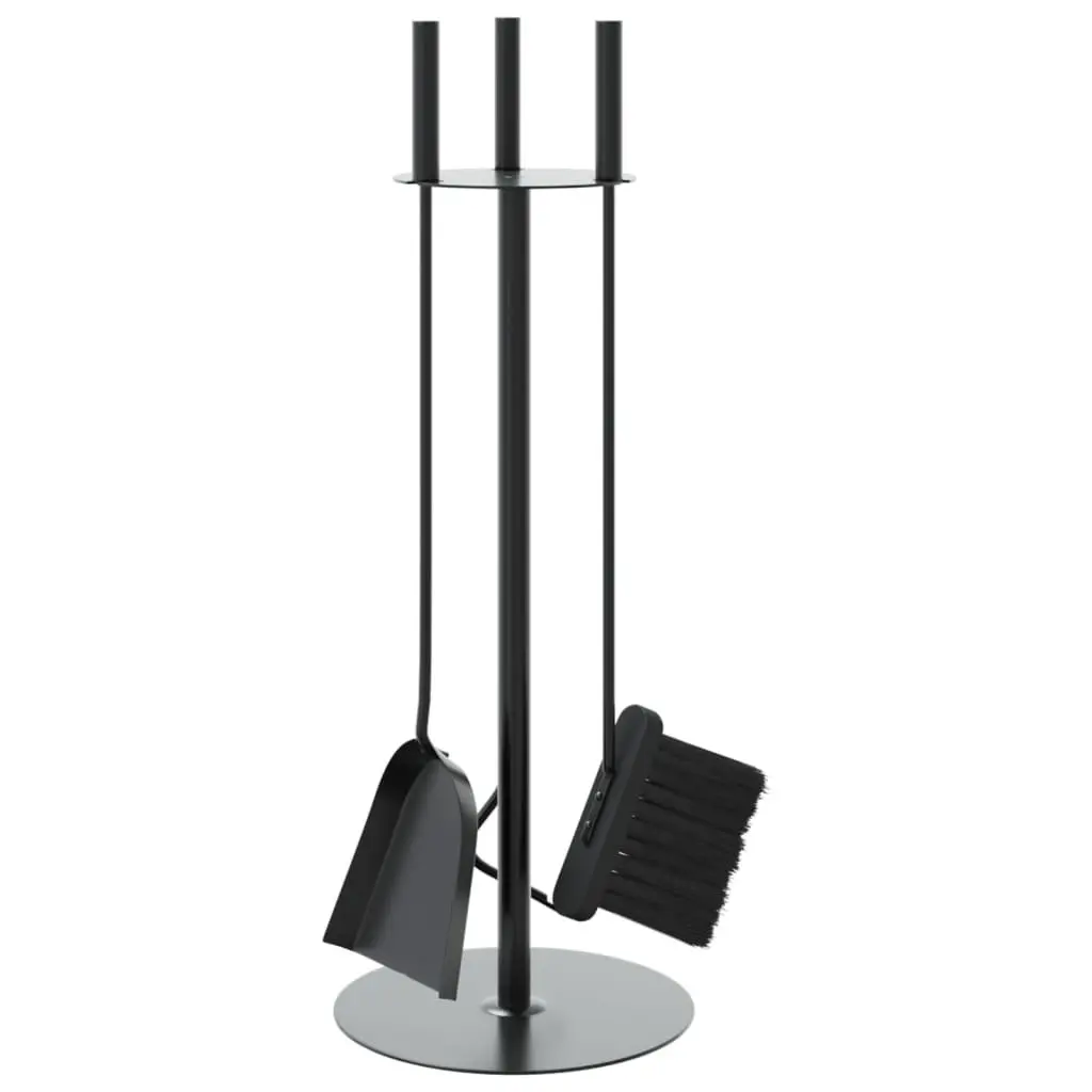 Fireplace Tool Set 4 Piece Steel Poker Shovel Broom Brush Ash Cleaning Rack