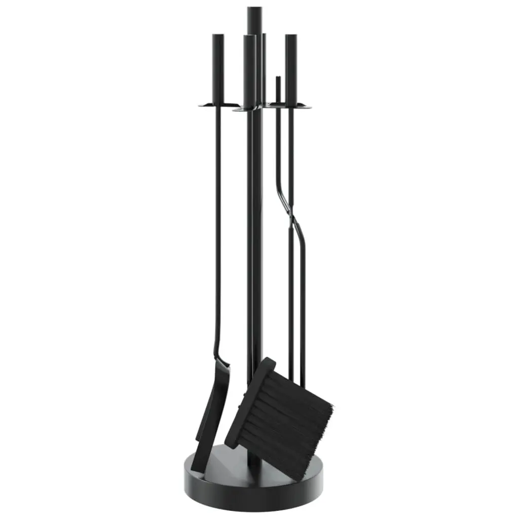 Fireplace Tool Set 5 Piece Steel Black Poker Rack Broom Shovel Pliers Hook Stand