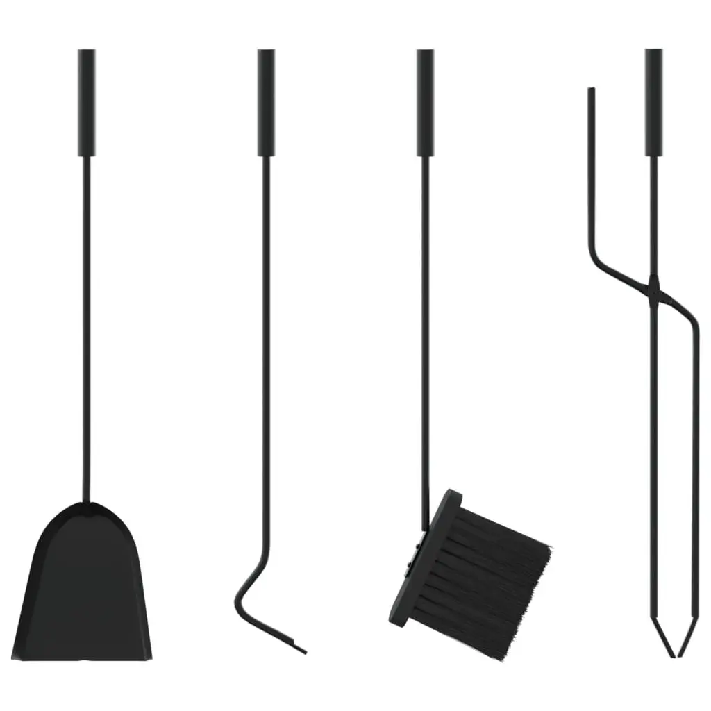 Fireplace Tool Set 5 Piece Steel Black Poker Rack Broom Shovel Pliers Hook Stand