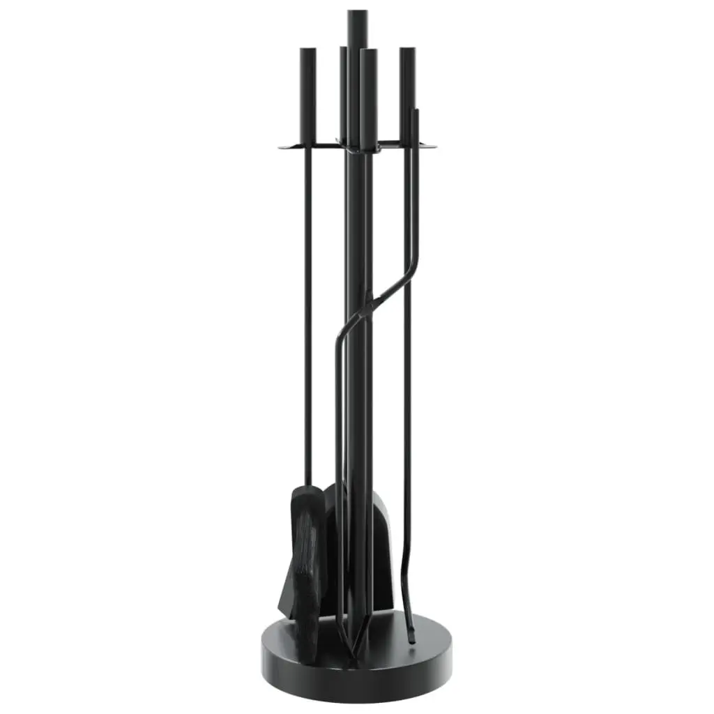 Fireplace Tool Set 5 Piece Steel Black Poker Rack Broom Shovel Pliers Hook Stand