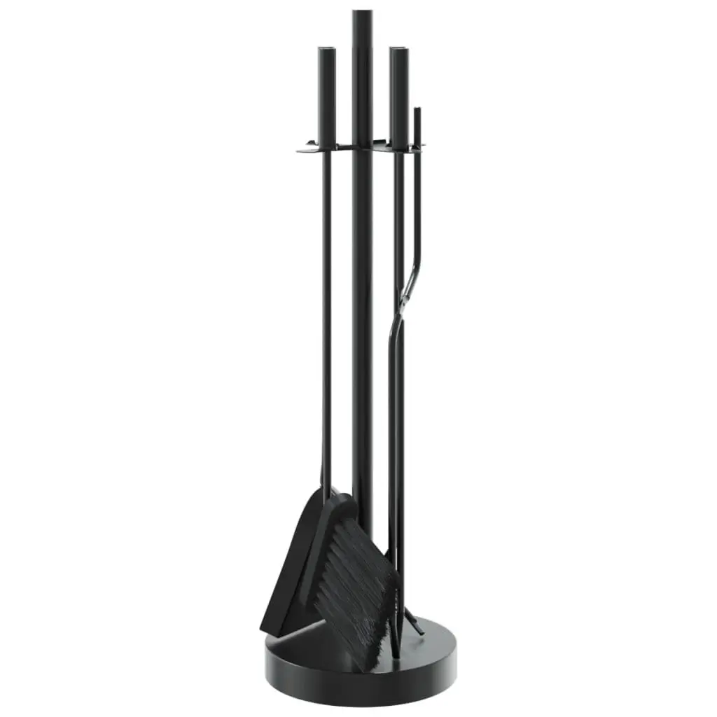 Fireplace Tool Set 5 Piece Steel Black Poker Rack Broom Shovel Pliers Hook Stand