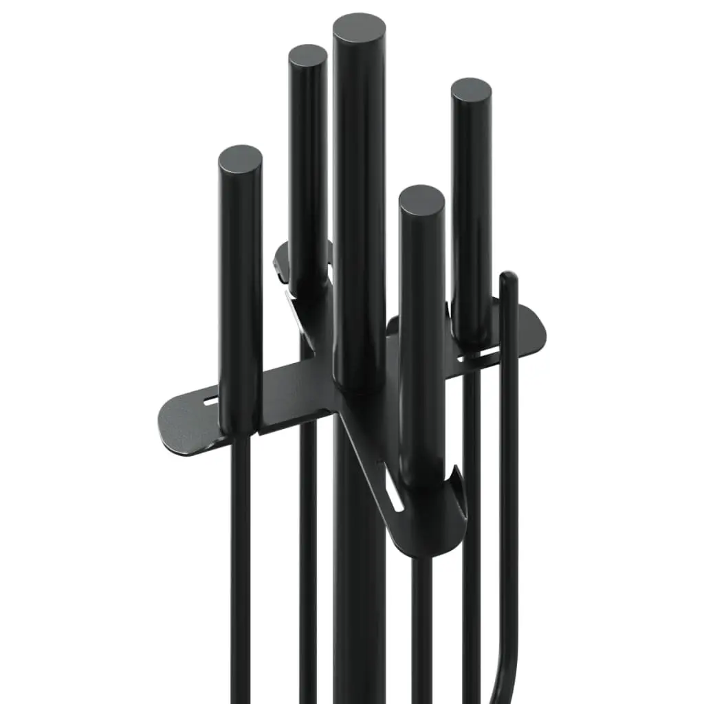 Fireplace Tool Set 5 Piece Steel Black Poker Rack Broom Shovel Pliers Hook Stand