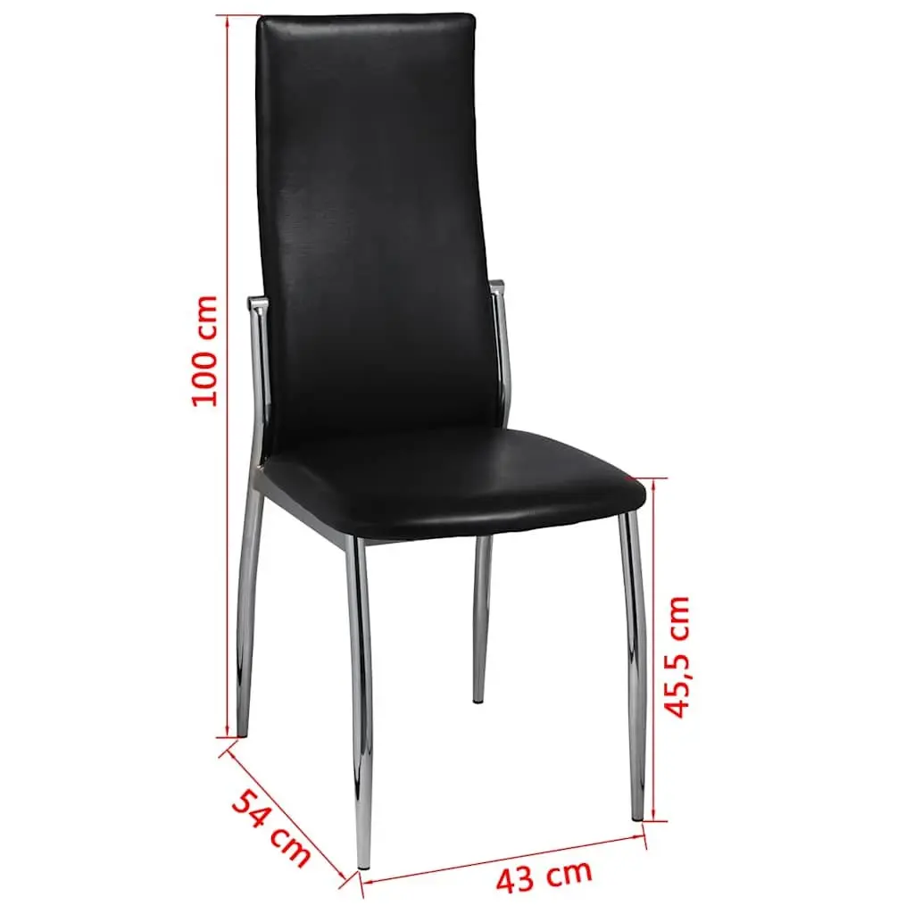 Dining Chairs Black 6 Piece Modern Kitchen High Backrest Faux Leather Seating Set